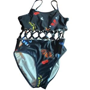 Nordstrom Treasure & Bond Butterfly Print Cut Out One Piece Swimsuit Girl's 14